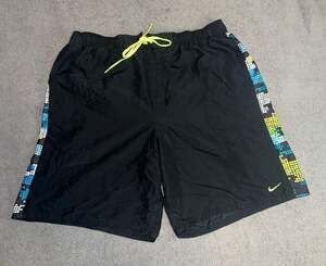 Nike Men's XL Black Swim Trunks with Digital Pixel Side Panels